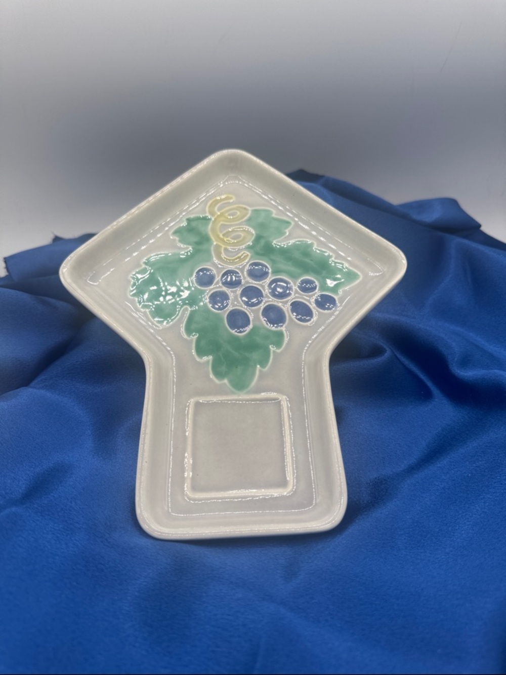 2 Haeger Decorative Ceramic Luncheon Plates with Grape Motif - Blue & Green
